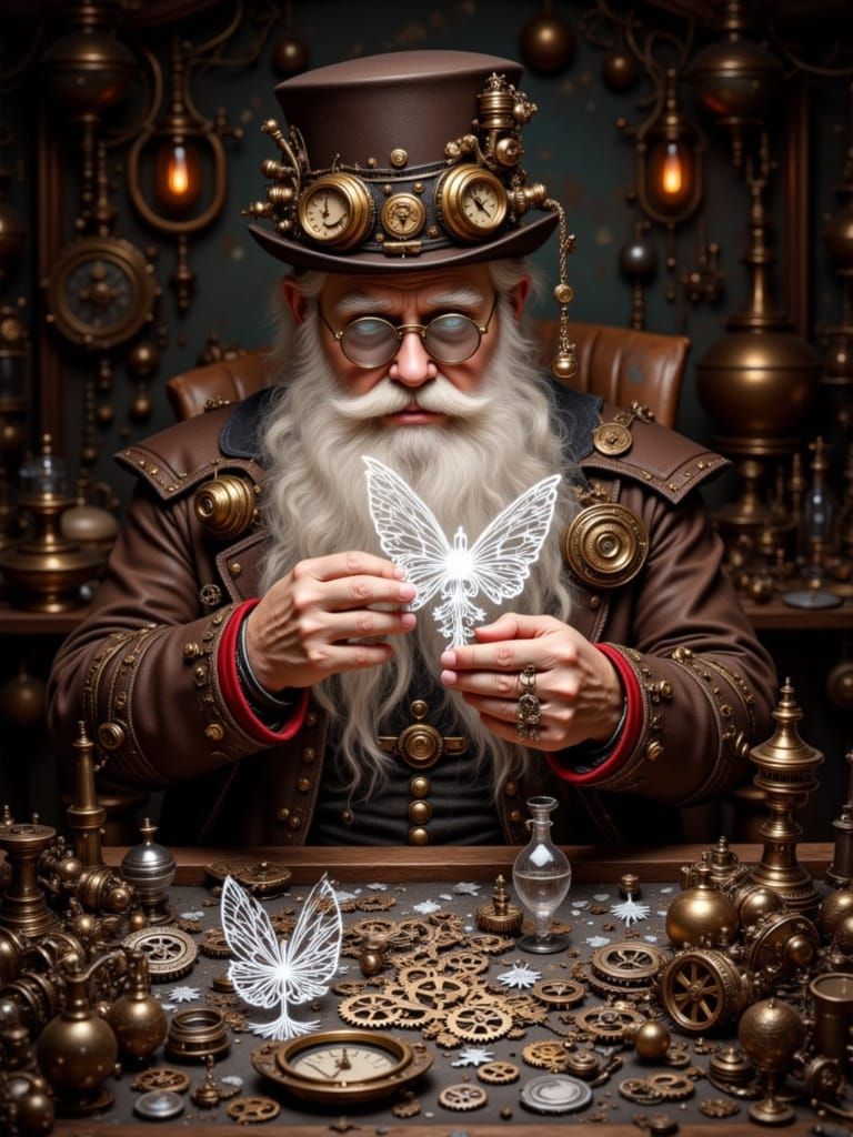 Steampunk Santa Crafts Snow Fairy with Gear Wings