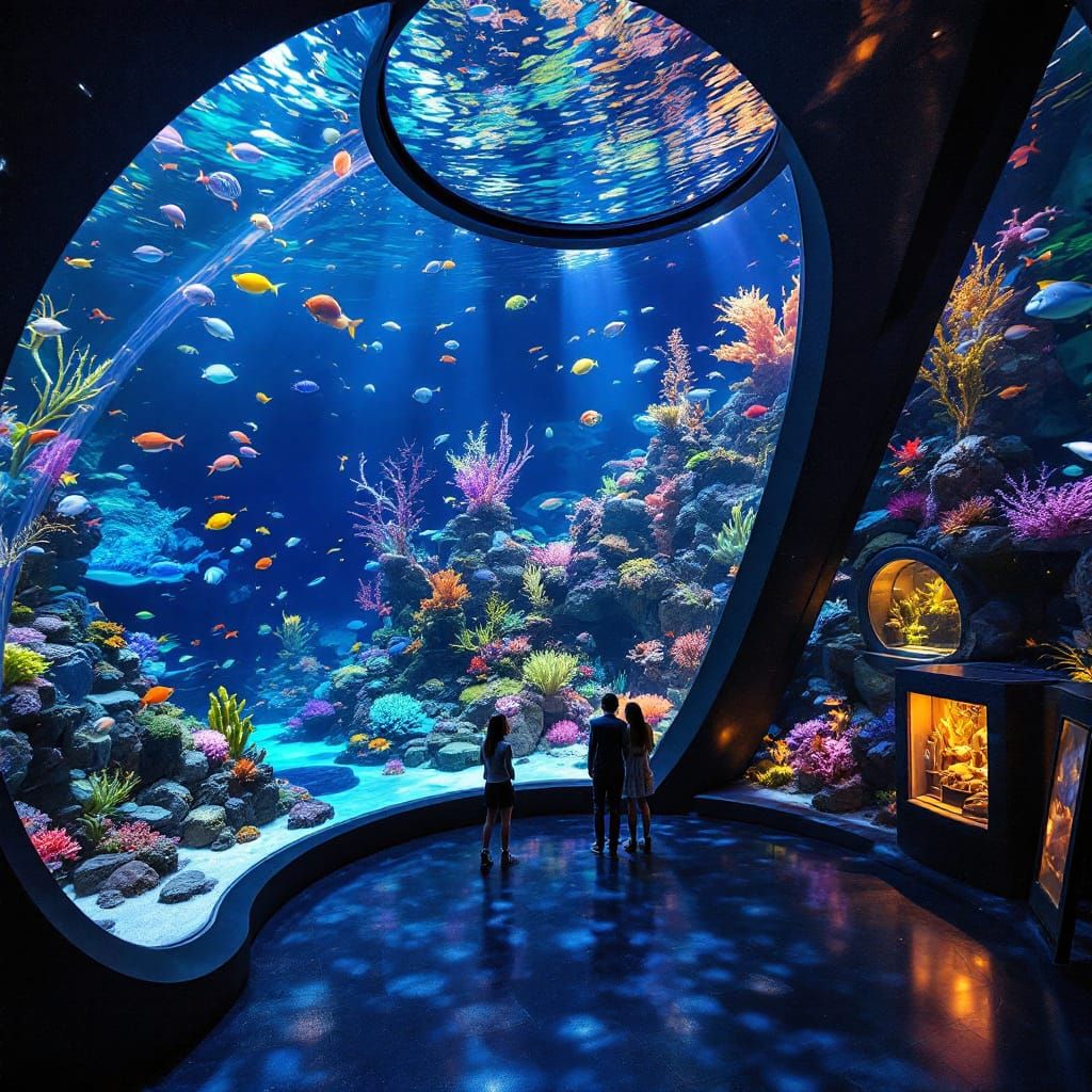 Colorful City Aquarium Interior in Black and Turquoise