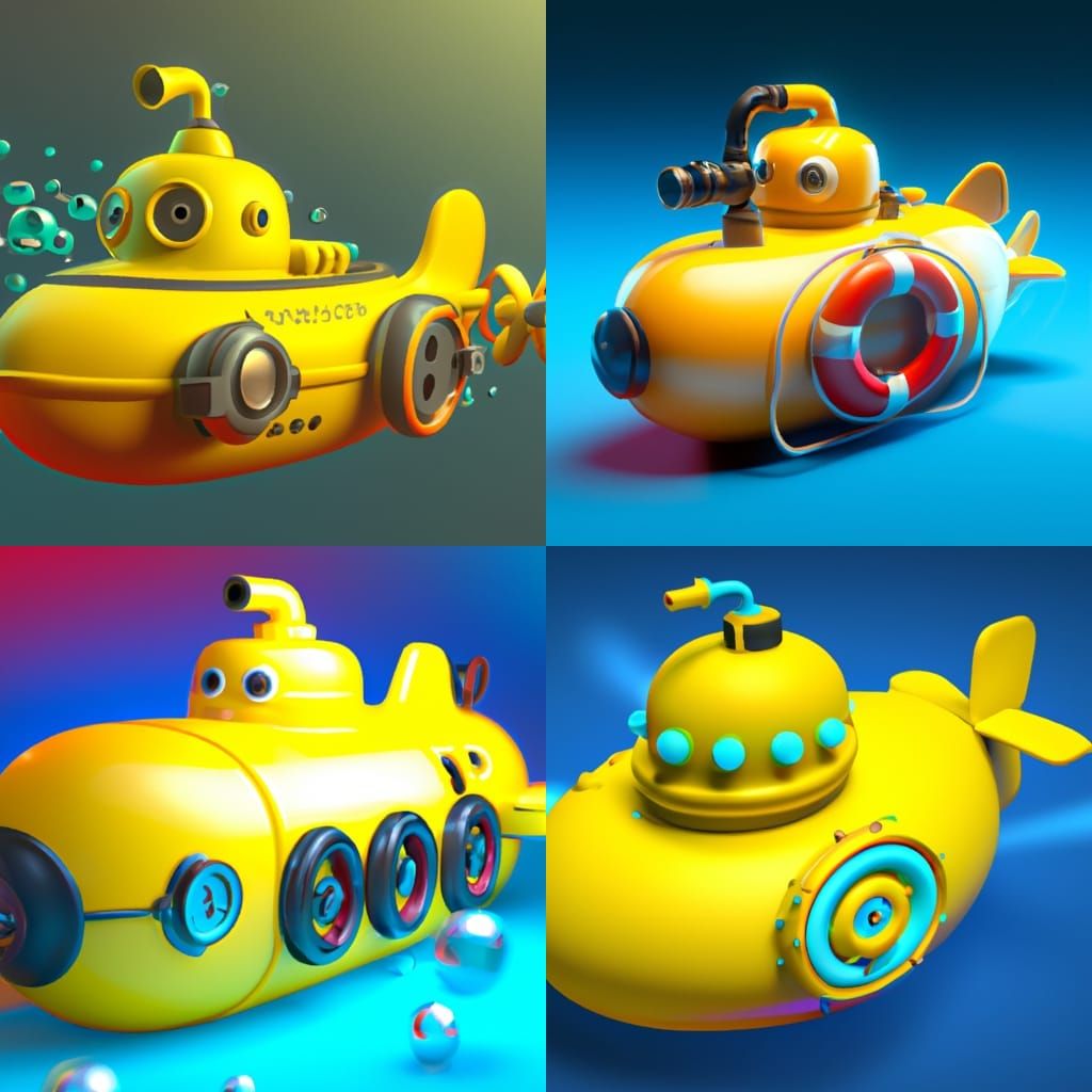 Yellow Duck Submarine: Pixar-Style 3D Digital Art
