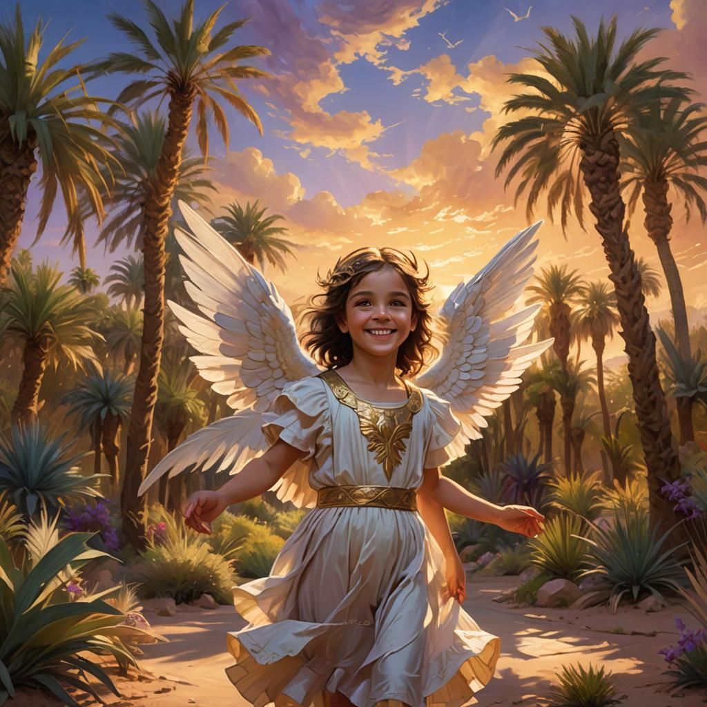 Angelic Girl in Desert Oasis: Fantasy Concept Art