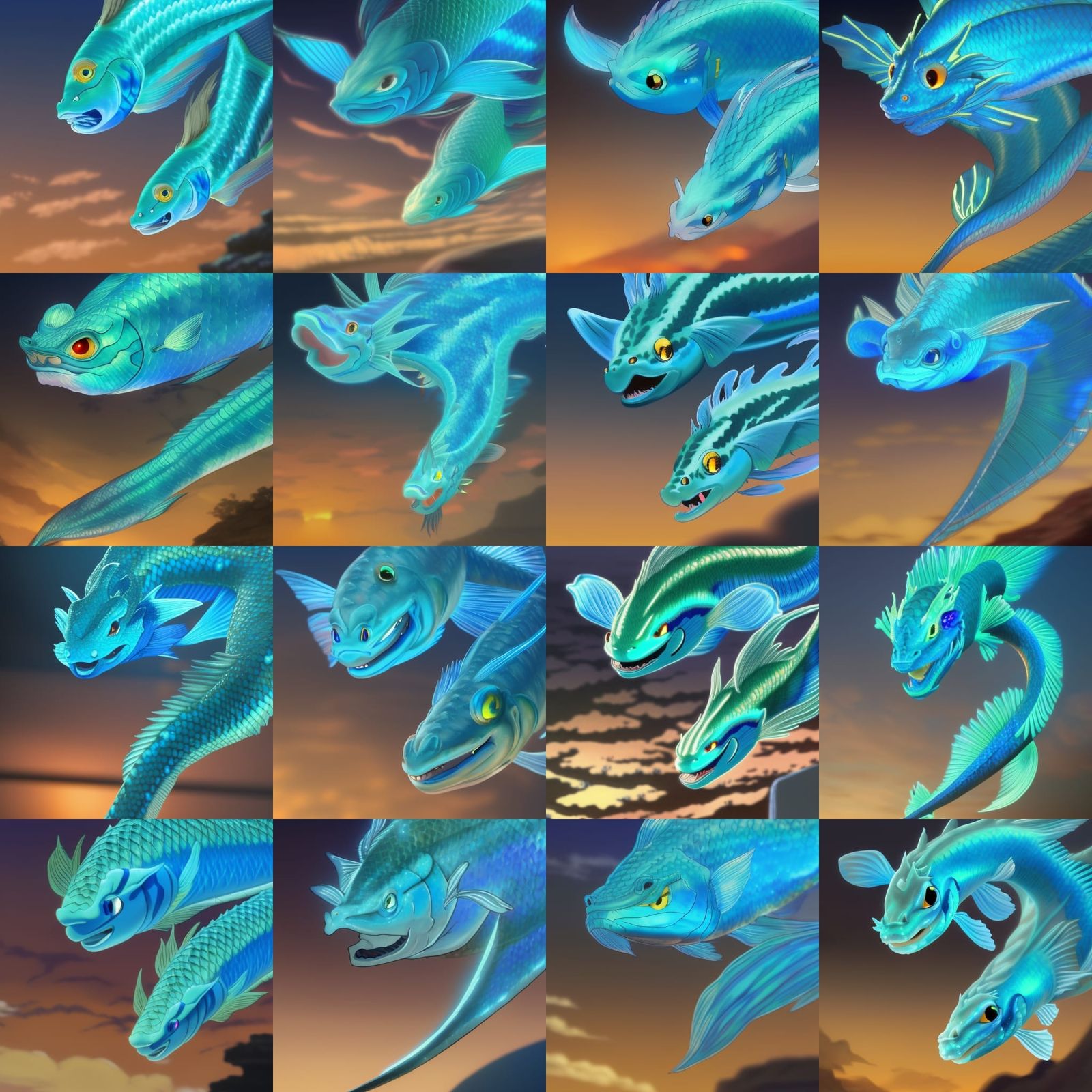 Ethereal Glowing Dragon Fish in Anime Style