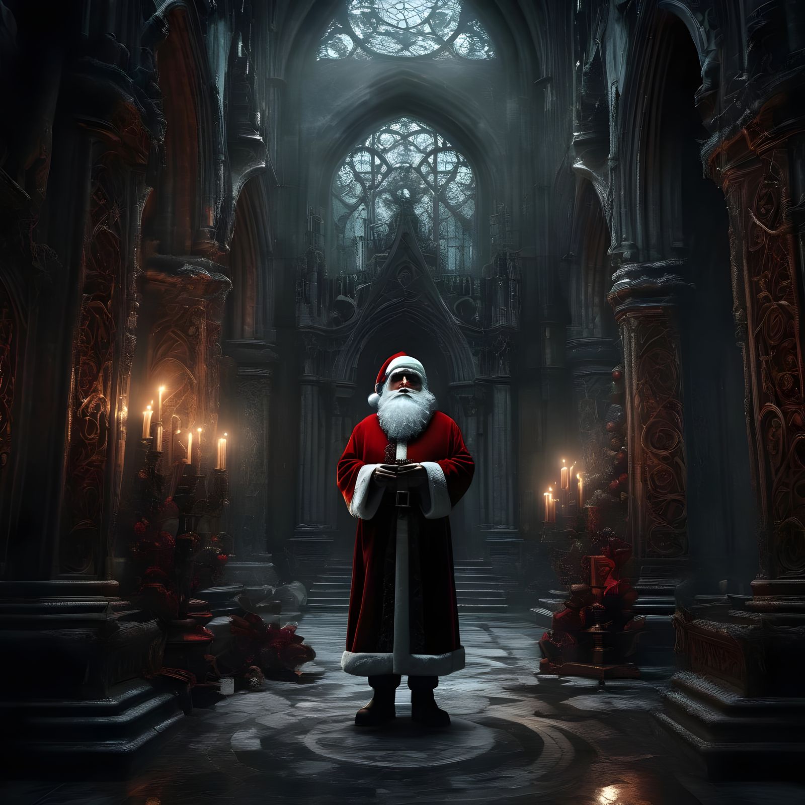 A Hauntingly Beautiful Santa in a Gothic Cathedral