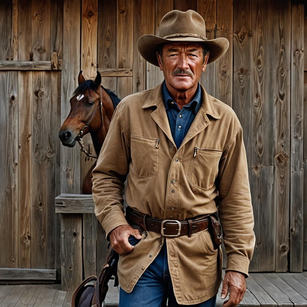 John Wayne Tipping Hat in Old Western Town