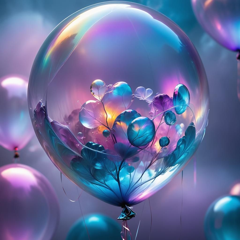 Iridescent Balloon Floating in a Dream World