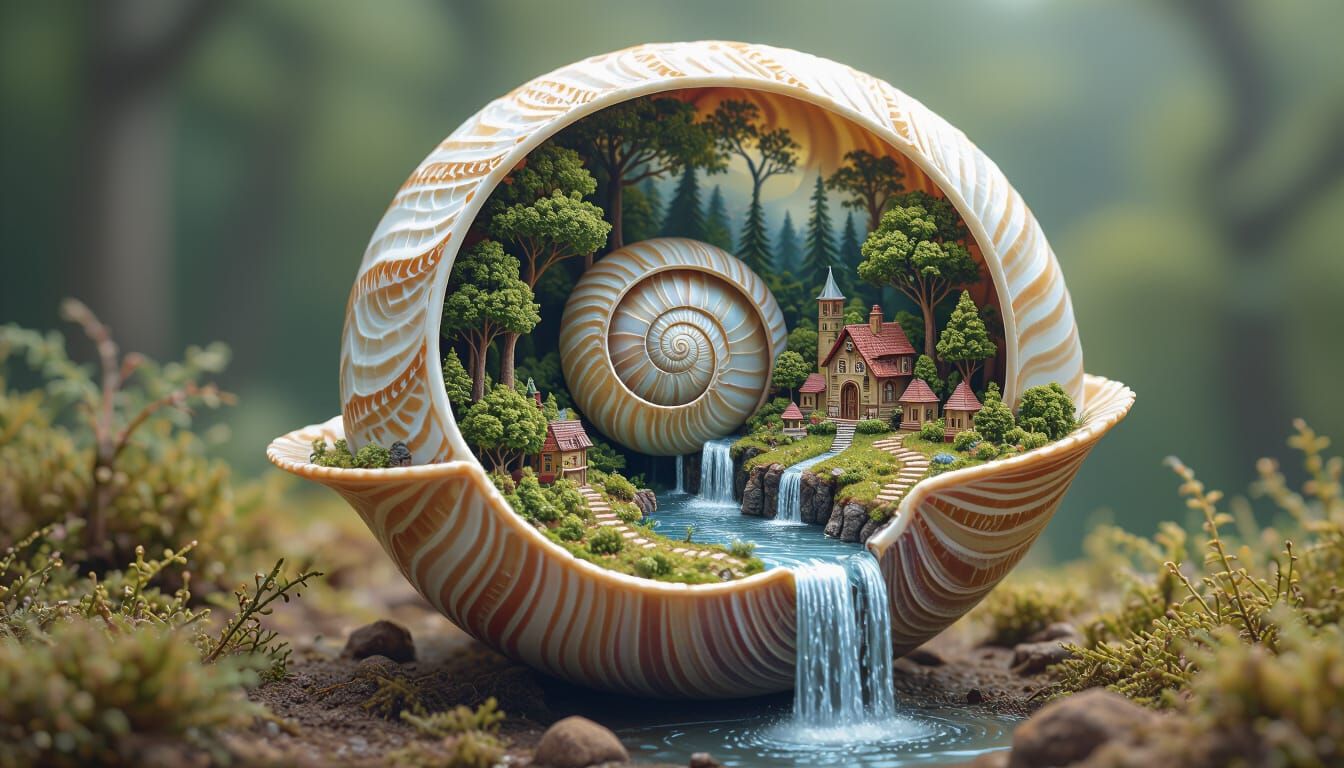 Miniature World in Nautilus Shell, Macro Photography