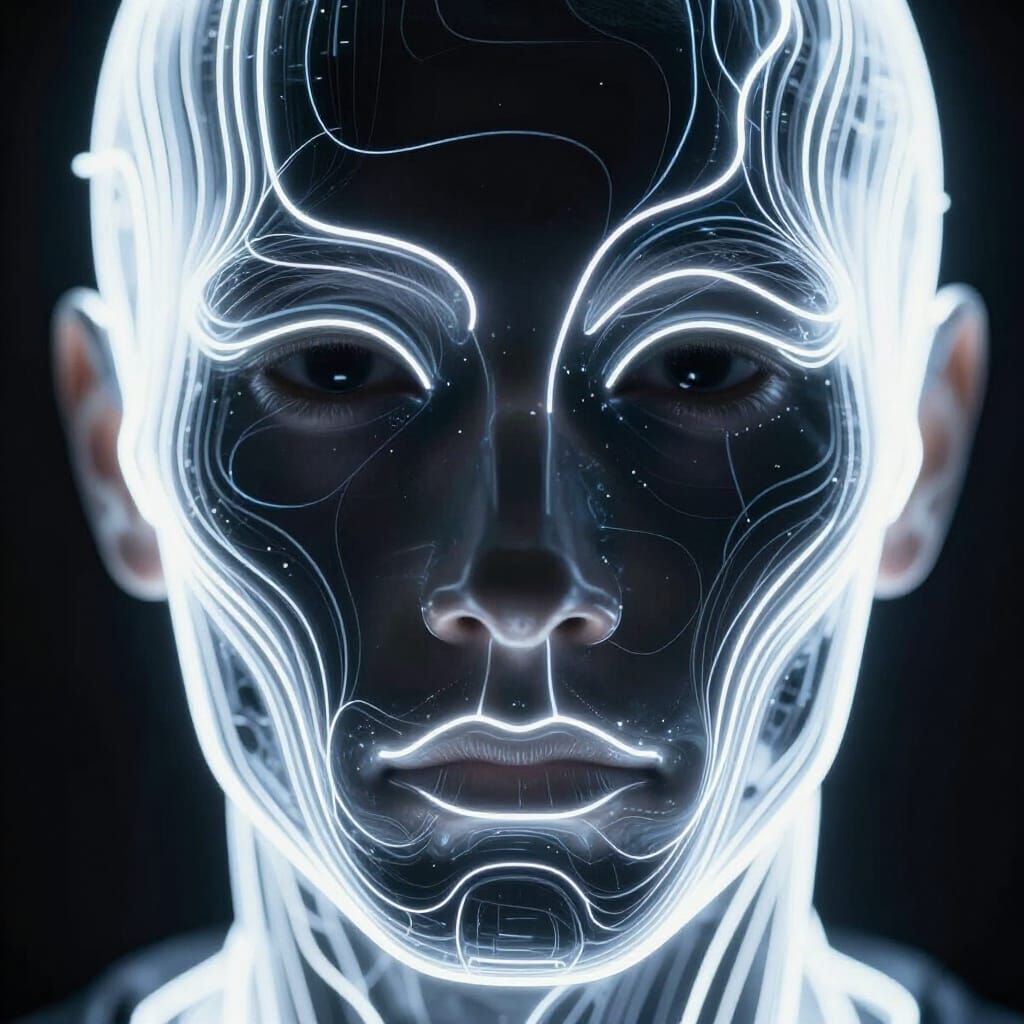 Face of Light Lines in 1982 TRON Style