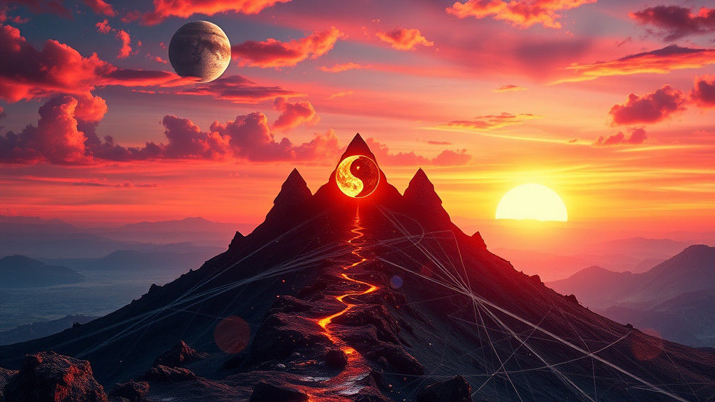 Three Star Mounds Silhouette Against Vibrant Sunset