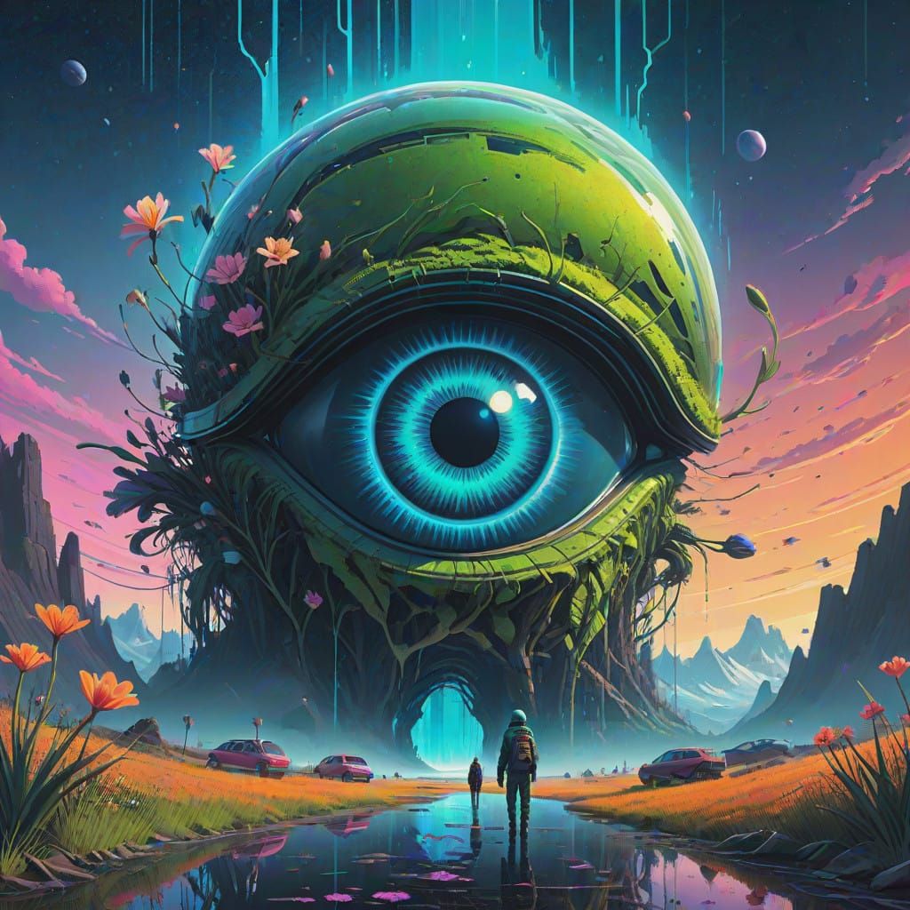 Surreal Flower Blooms in Celestial Eye