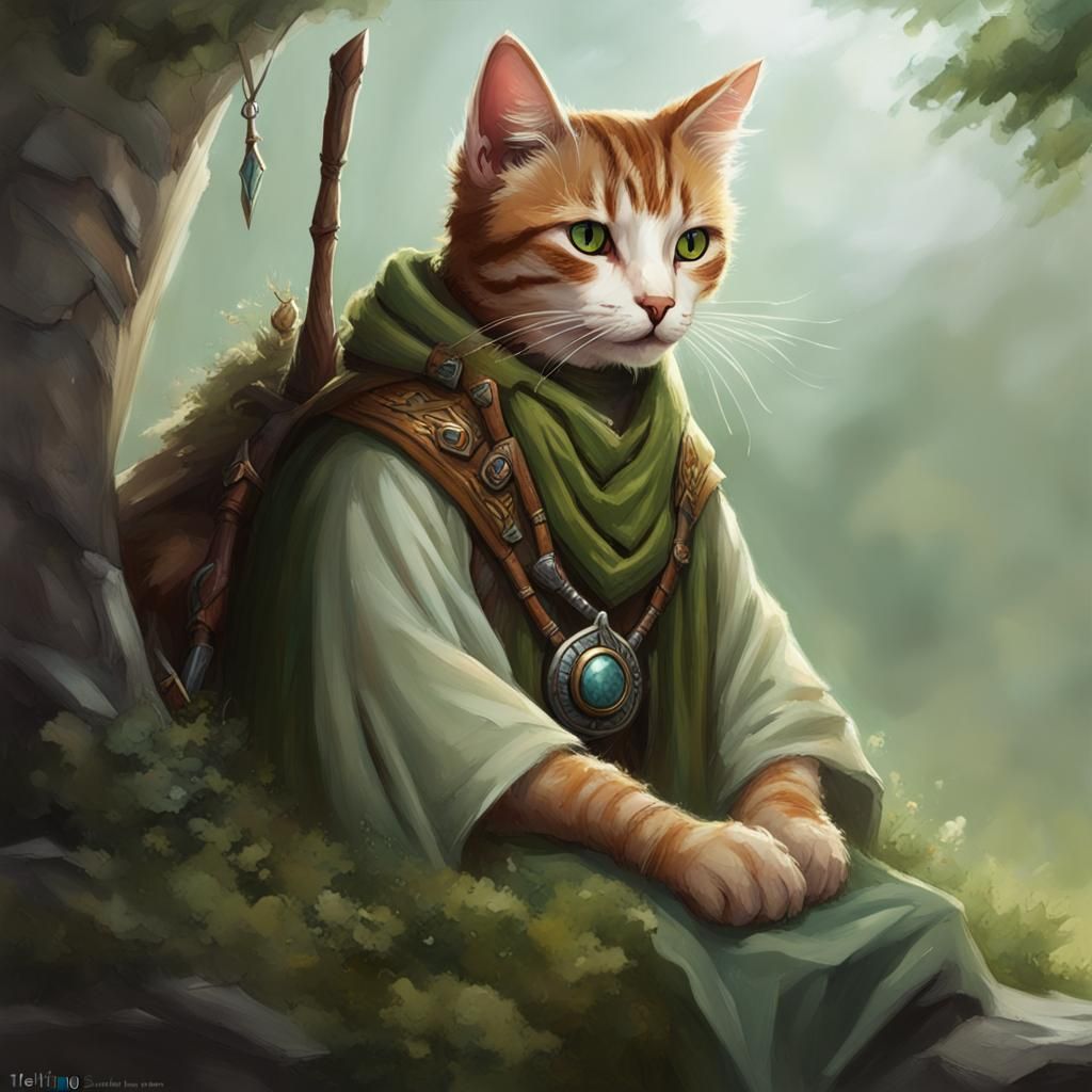 Tiefling Cat Druid Character Art