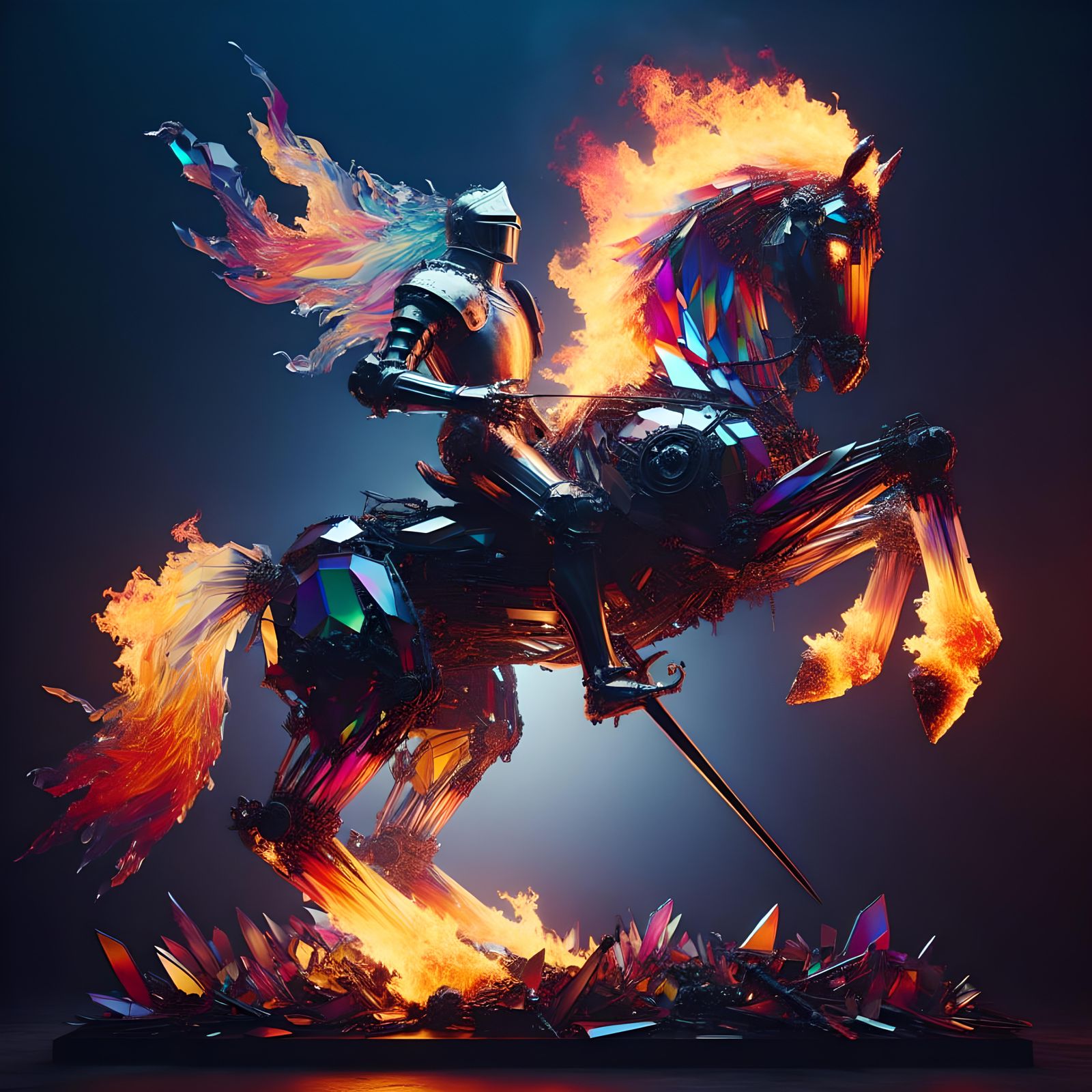 Flaming Knight on Cyberpunk Warhorse