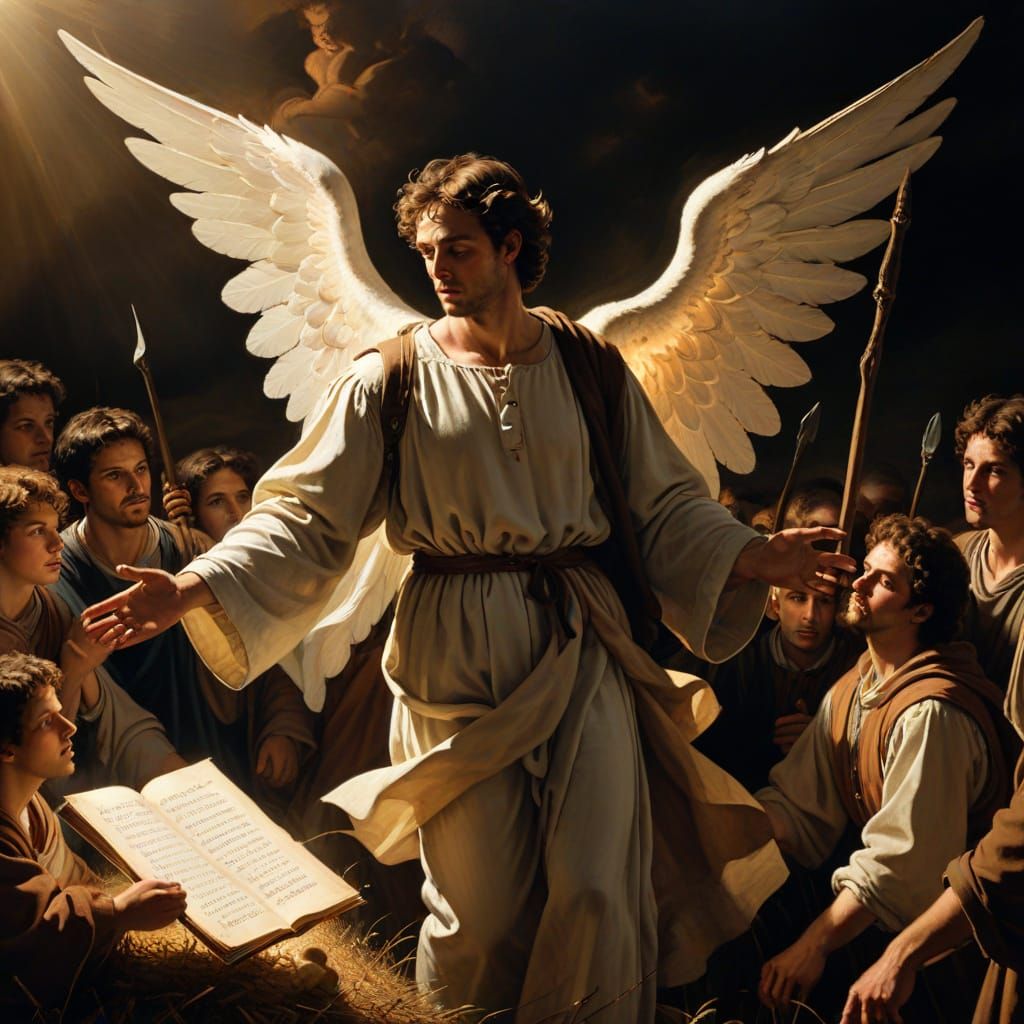 Angel Delivers Message to Shepherds in Caravaggio Style