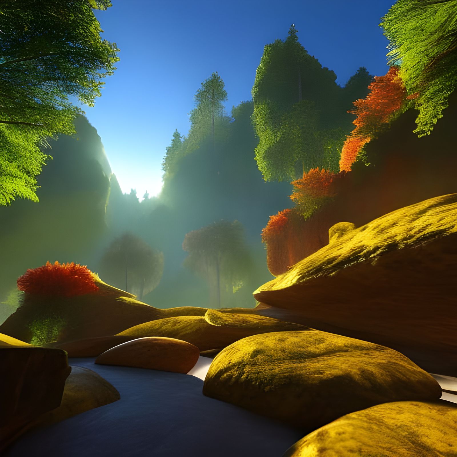 Colorful Neanderthal in Crystal Cave with Lighting