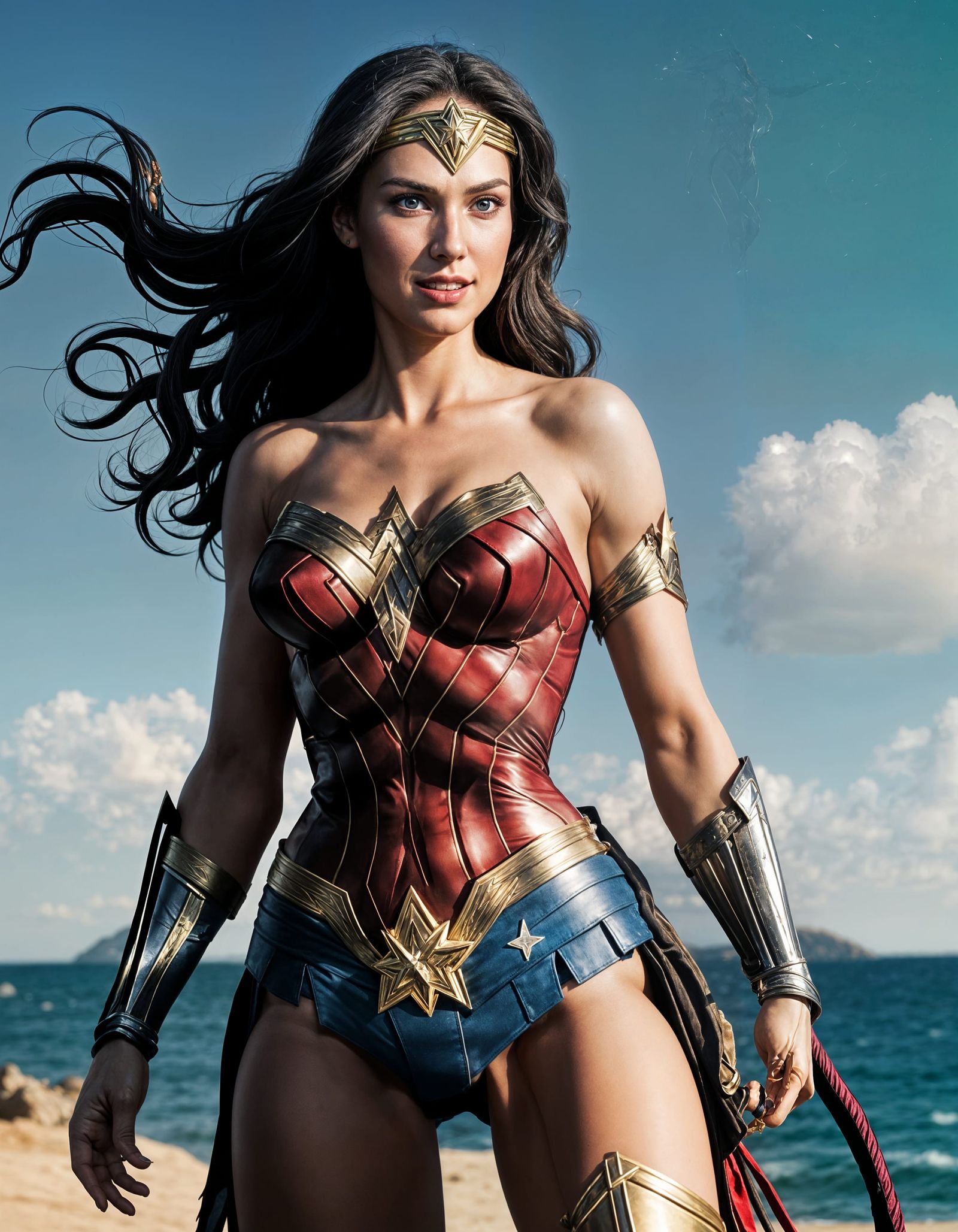 Topless Superheroine Exposing Herself: Sensual Image