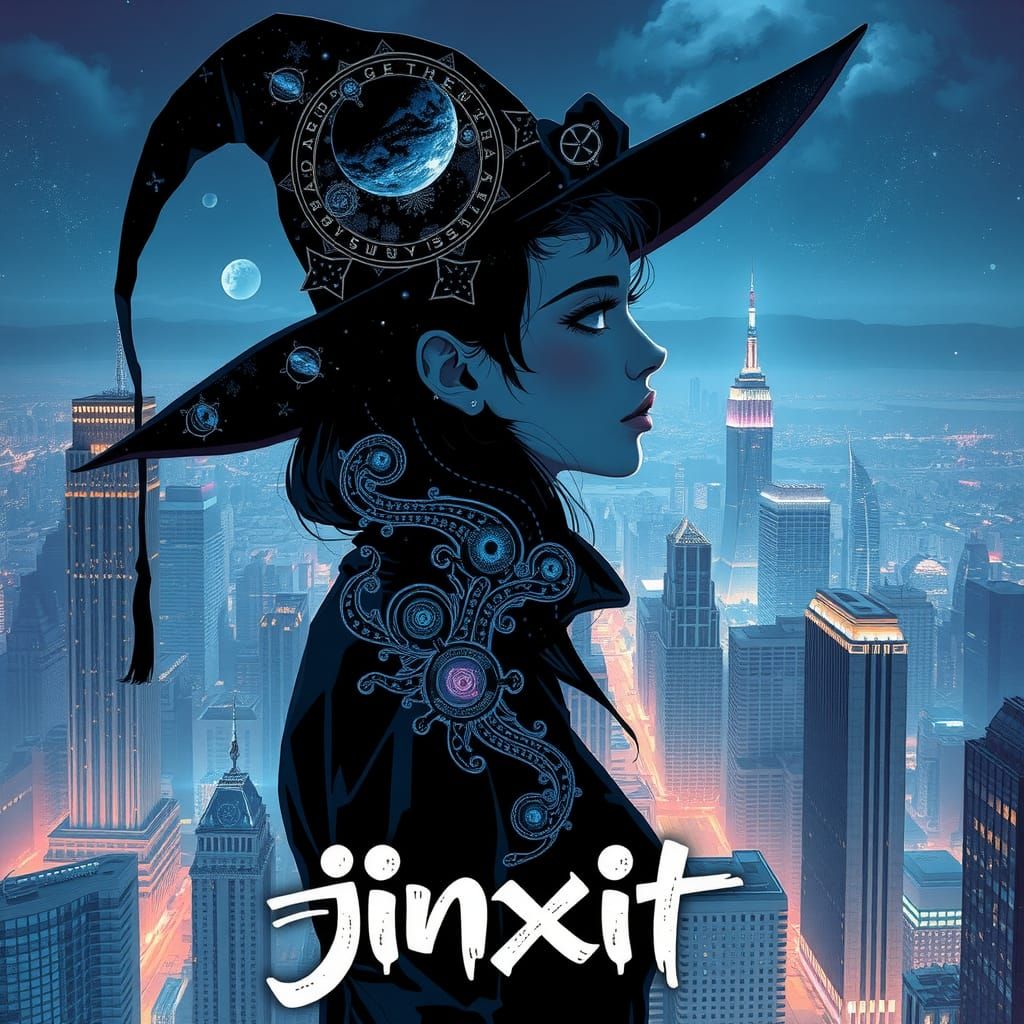 Anime Witch Portrait with Cyberpunk Graffiti Art