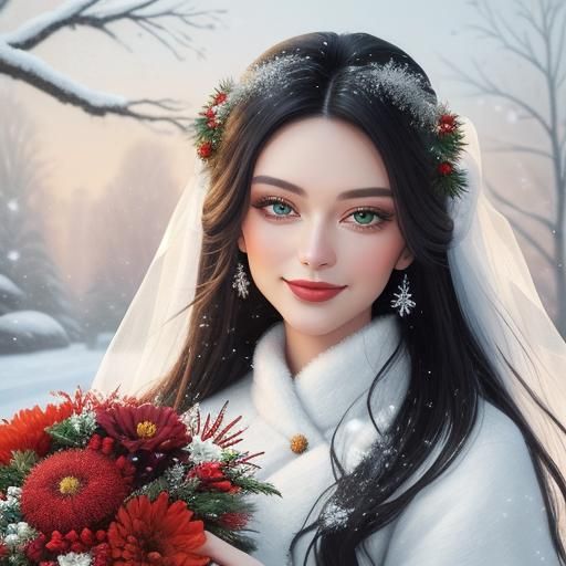 Christmas Bride Portrait in Oil Painting Style