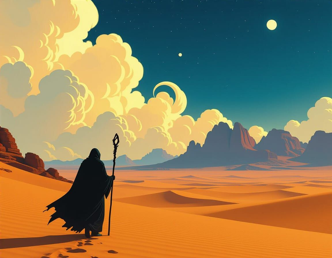 Starlit Desert Wanderer in Cinematic Style