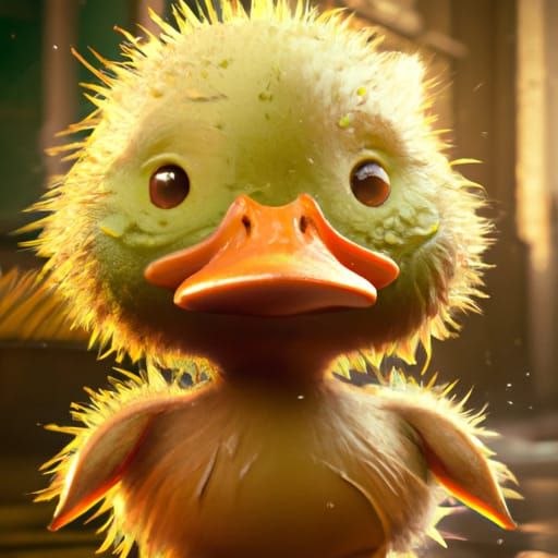 Detailed Fluffy Yellow Duckling in Fantasy Art Style