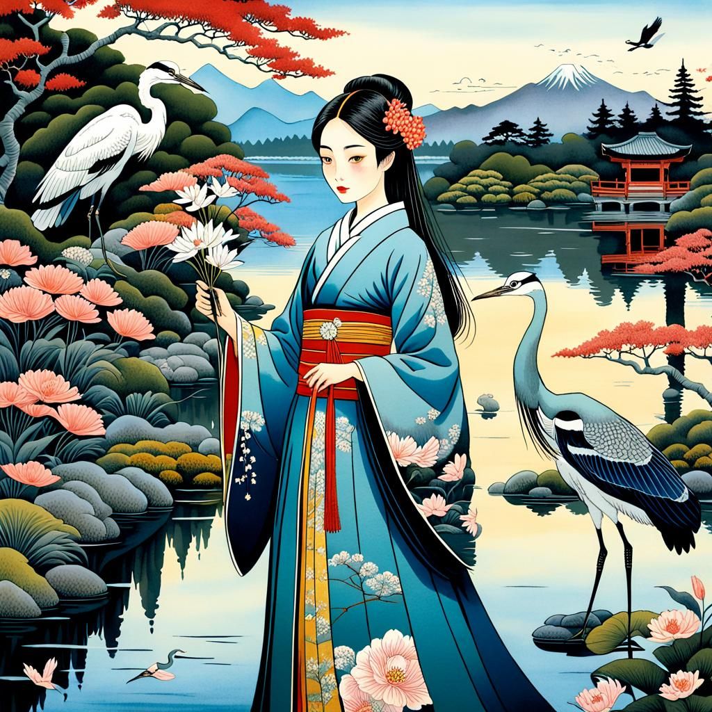 Heian Princess in Magical Japanese Garden