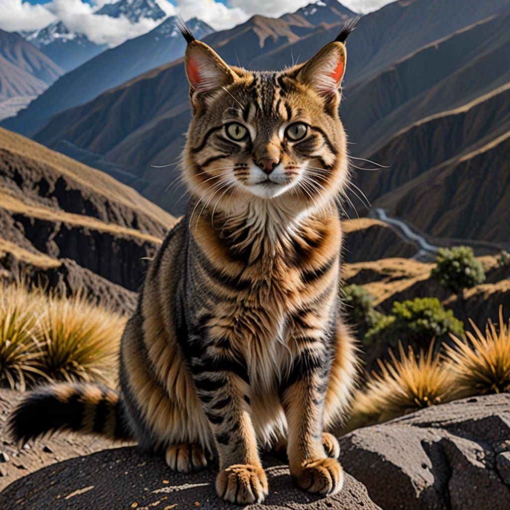 Majestic Andean Mountain Cat in Snowy Highlands