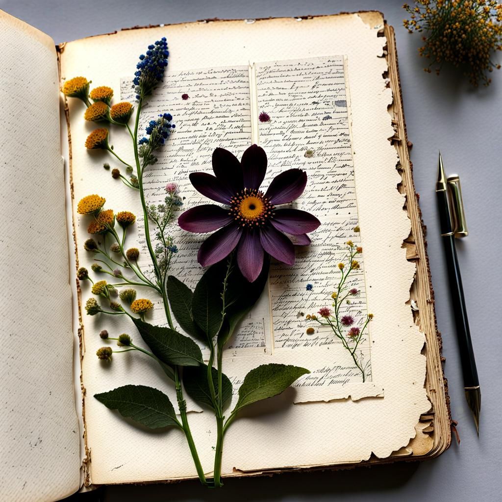 Botanical Sketchbook with Flowers and Notes