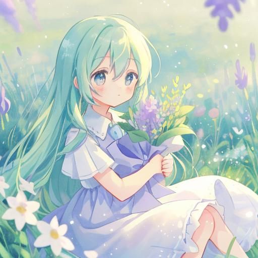 Pastel Anime Girl in Lavender Dress Portrait