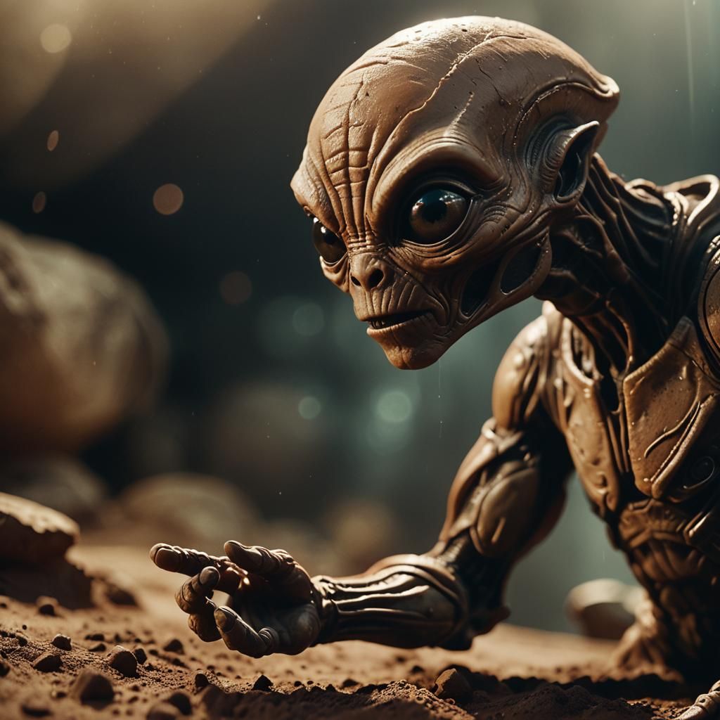 Clay Alien Close-Up: A Cinematic Film Still
