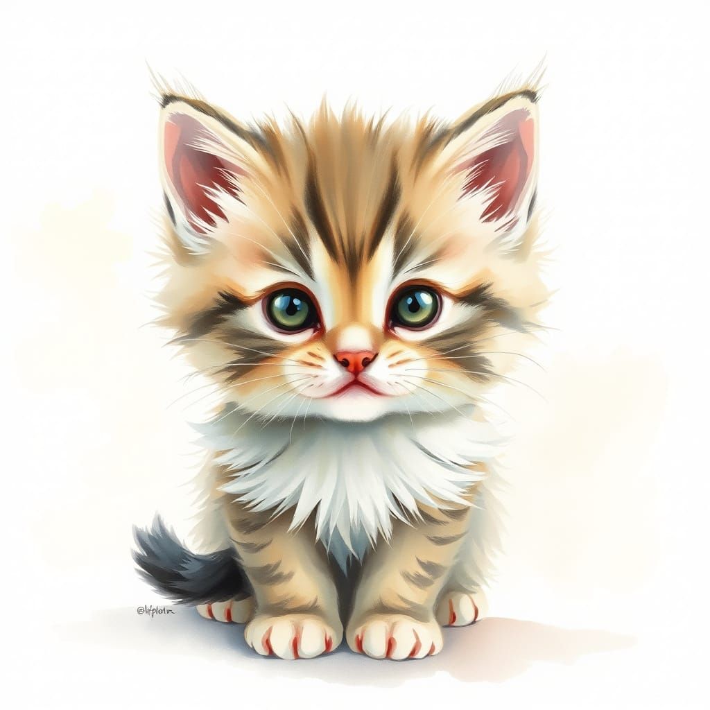 Whimsical Watercolor Kitten Portrait