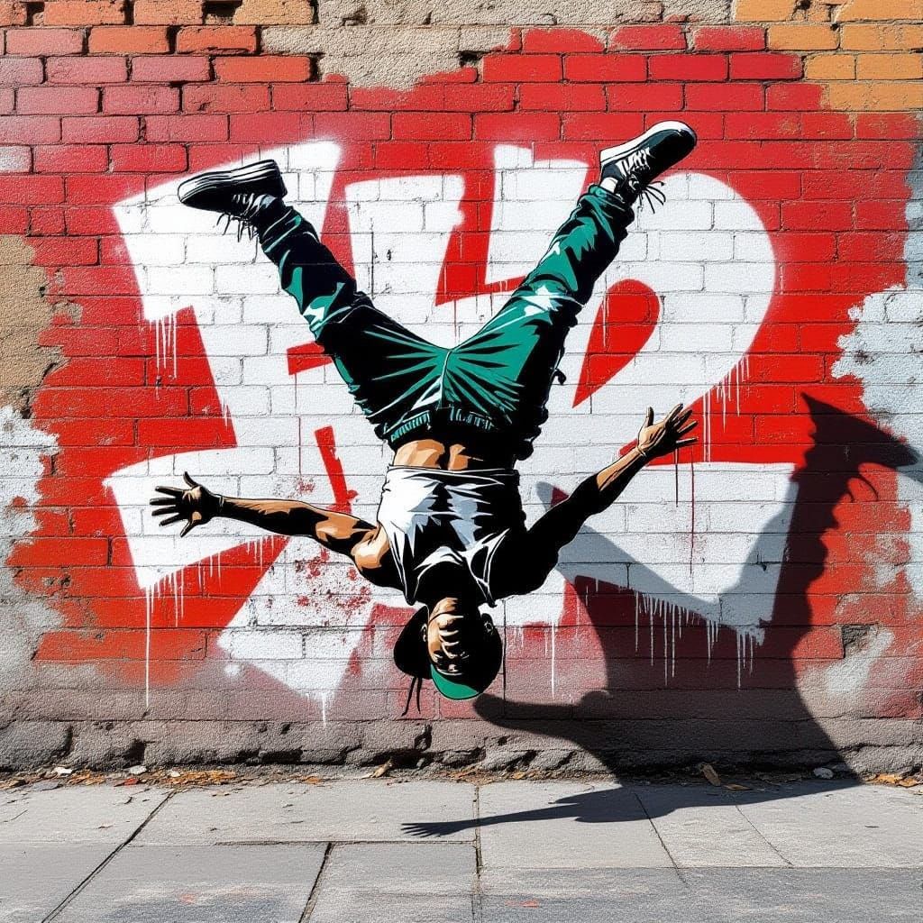 Stencil Graffiti Hip Hop Dancer in Handstand