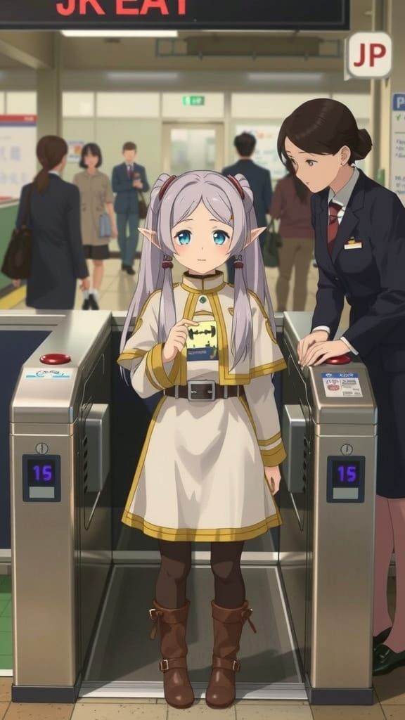 Anime Frieren Navigates Shiodome Station Turnstiles