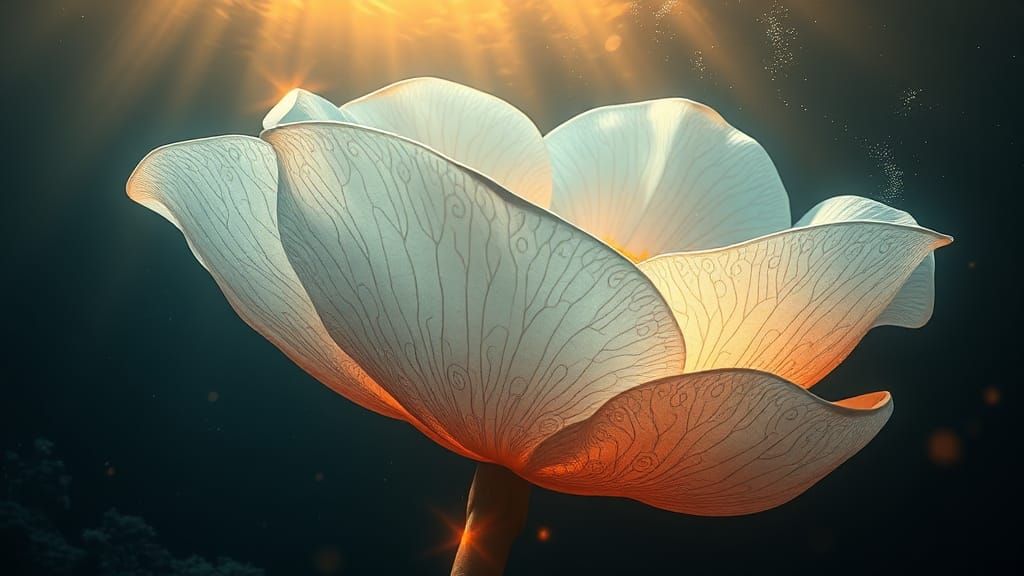 Bioluminescent Water Lily Rising from the Deep