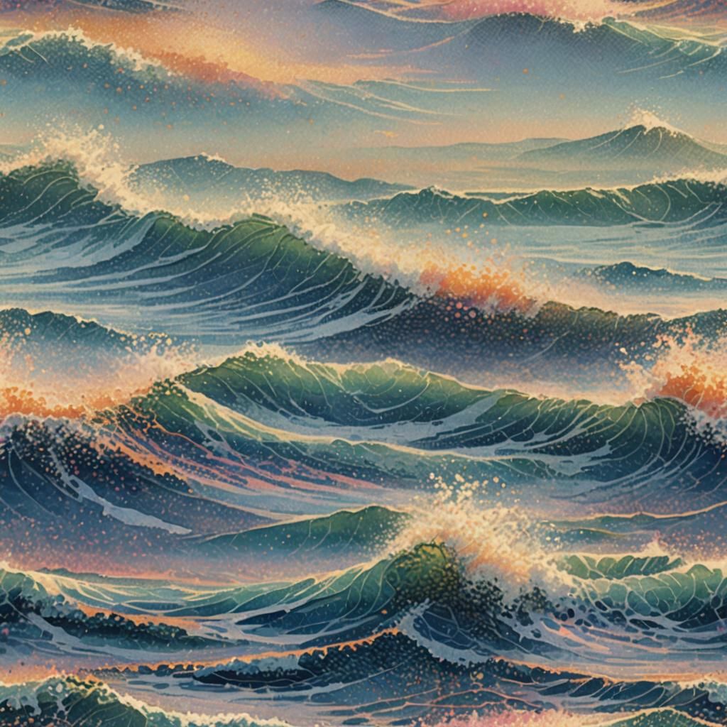 Pointillist Seascape at Dawn in 8K Resolution
