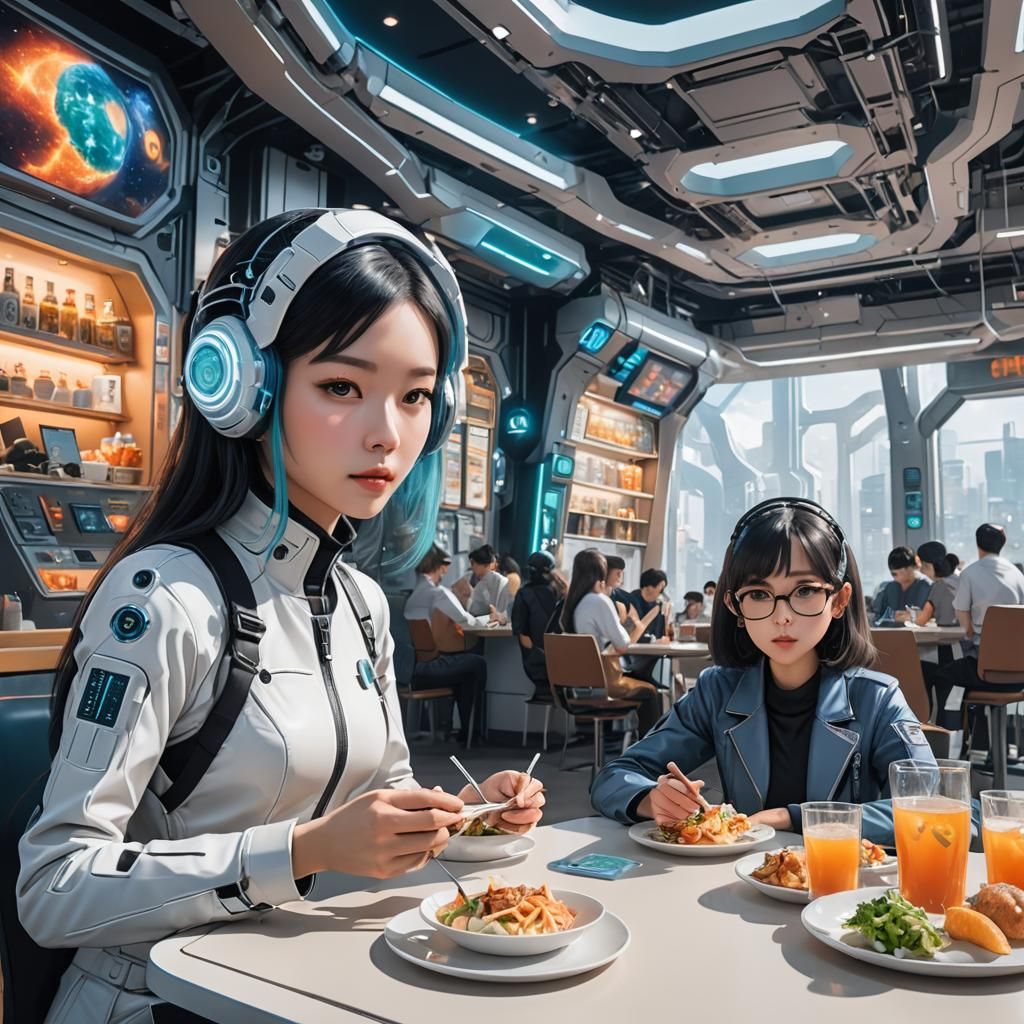 Artist AI and Math Girl at Sci-Fi Café