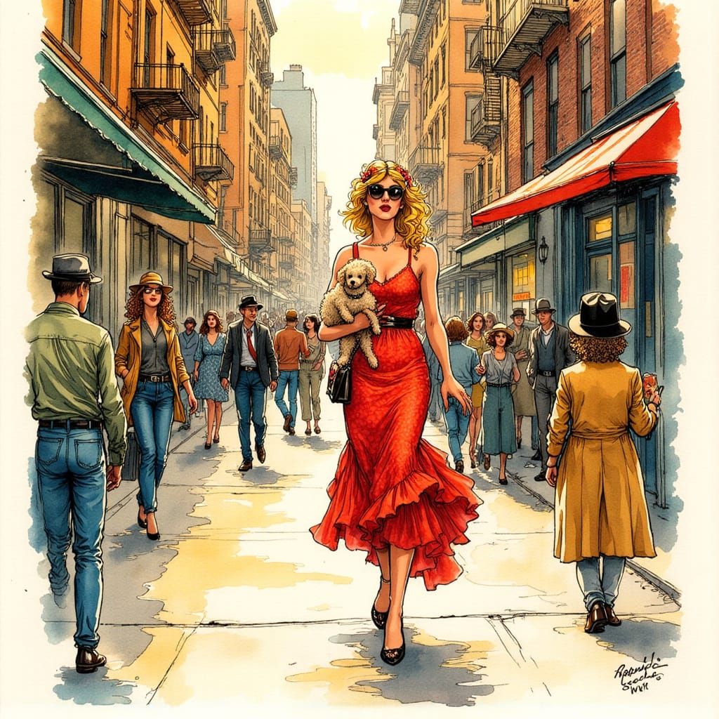 1920s Flapper Woman with Poodle in Manhattan