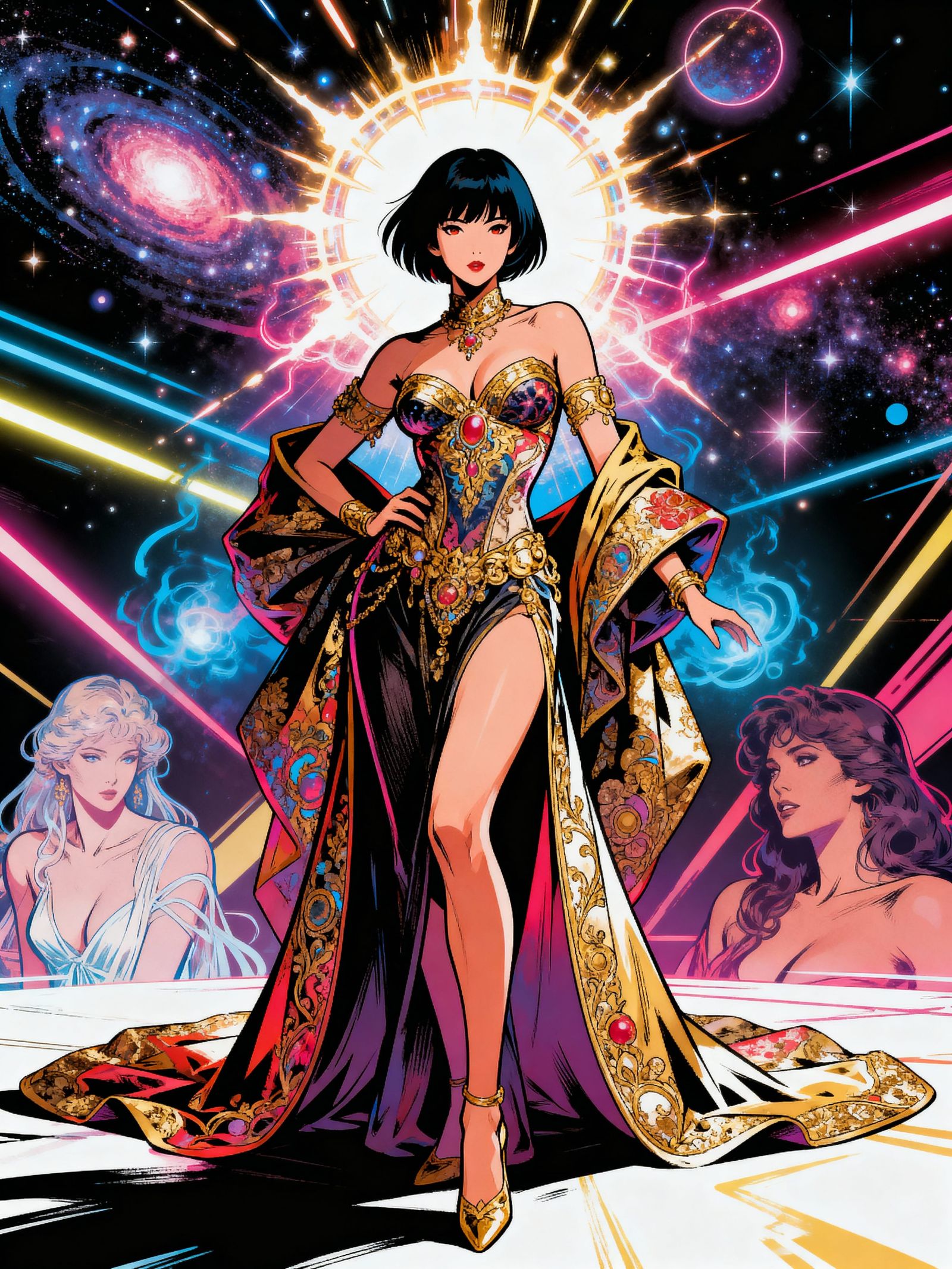 Cosmic Warrior Woman in Luxury Synthwave Style