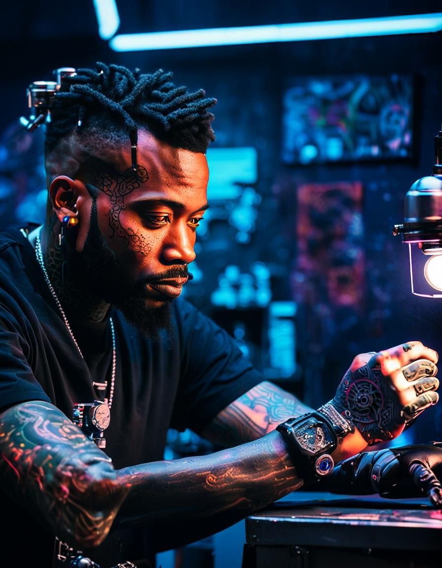 Cyberpunk Tattoo: Man Gets Ink on Mechanical Arm