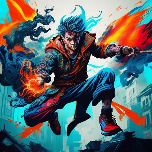 Taiji Master with Ki Aura in Graffiti Art Style