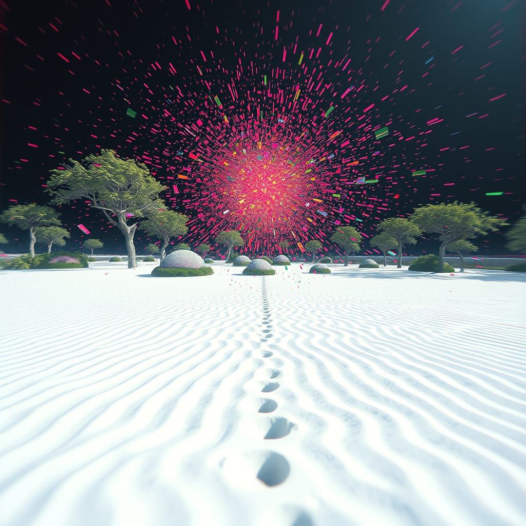 envision a serene zen garden, meticulously raked with smooth...