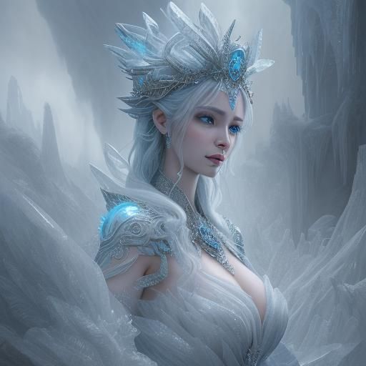 Elegant Ice Goddess in Digital Matte Painting