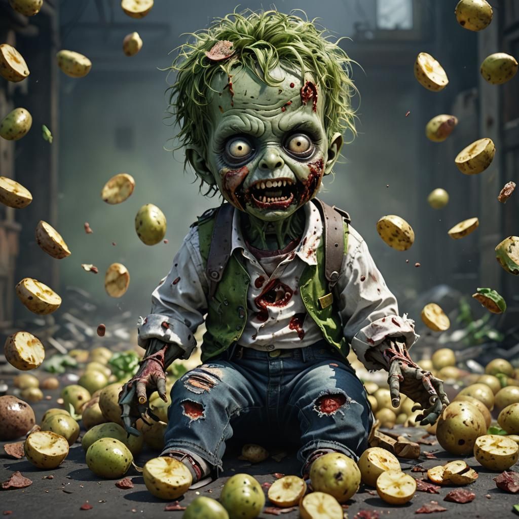Baby Zombie Eats Potatoes: Matte Painting Style