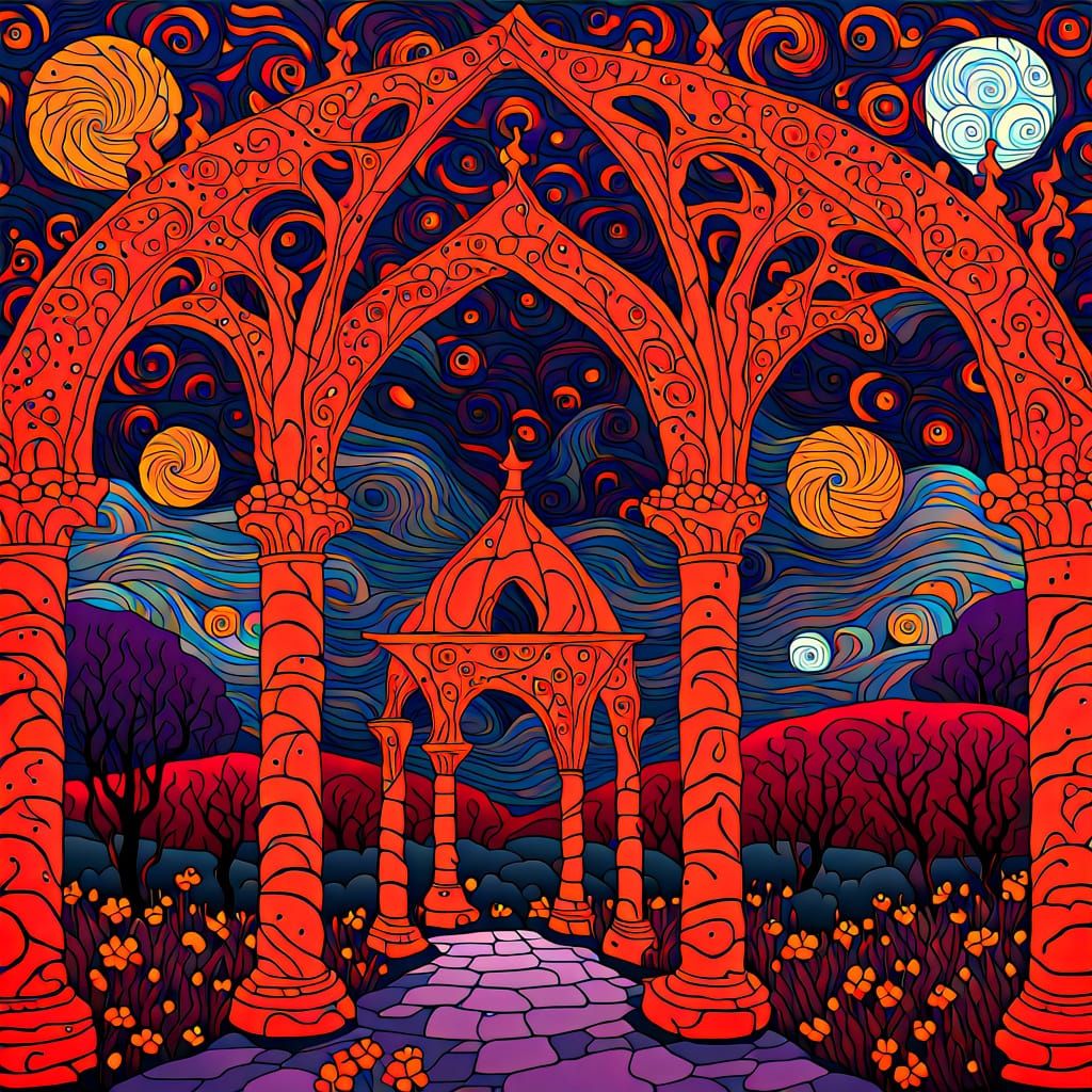 Gothic Psychedelic Patterns with Glitch Art Vampire in Autum...