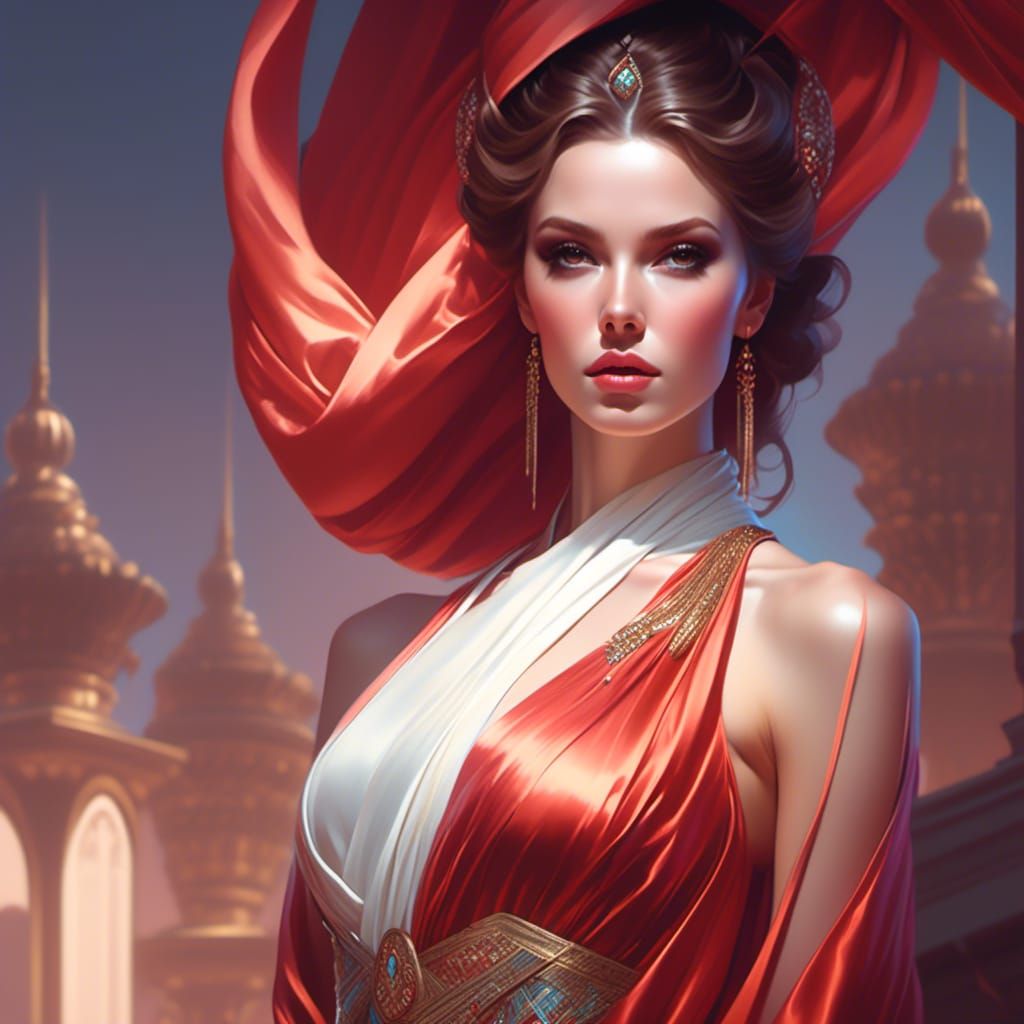 Woman in Silk Gown: A Hyperdetailed Art Nouveau Portrait