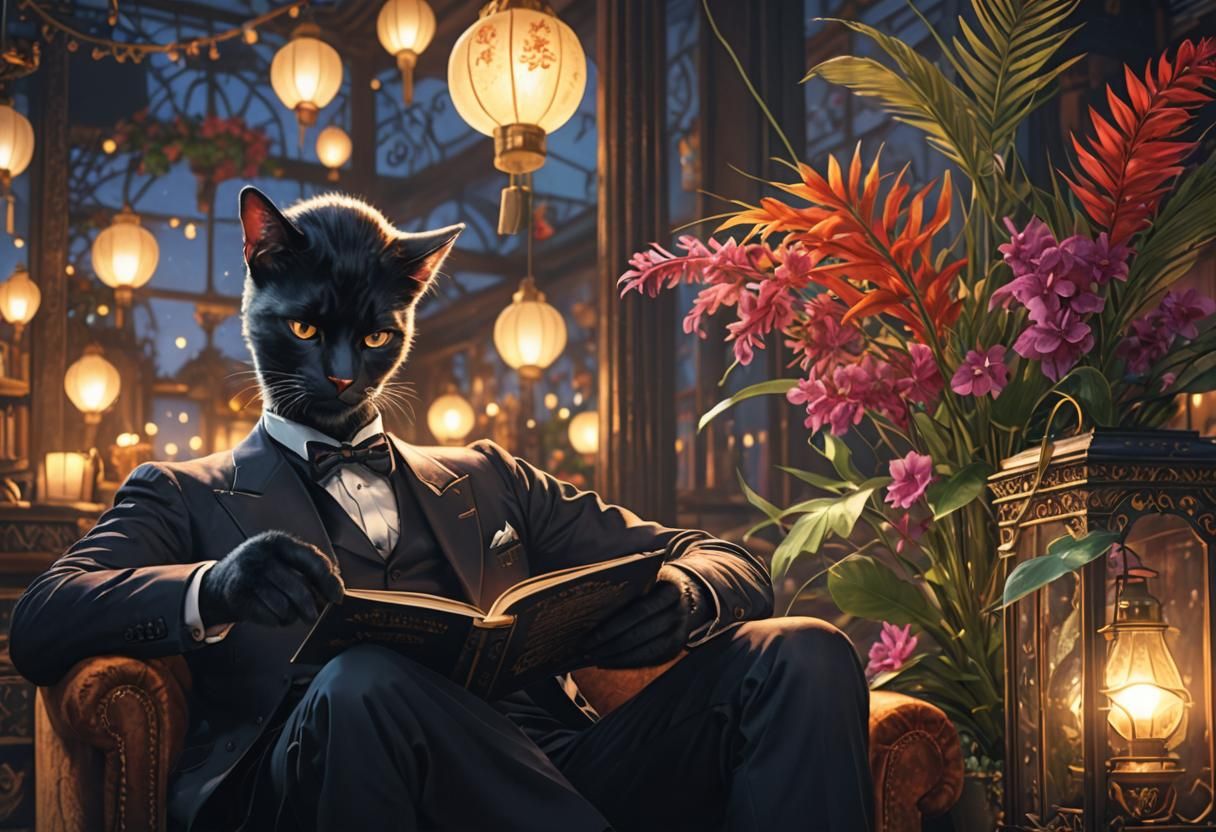 Cat Gentleman Reads Book: Fantasy Concept Art
