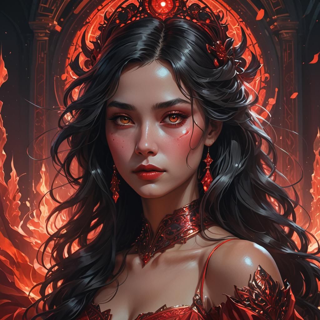 Siren in Red Dress: Hyperdetailed Concept Art