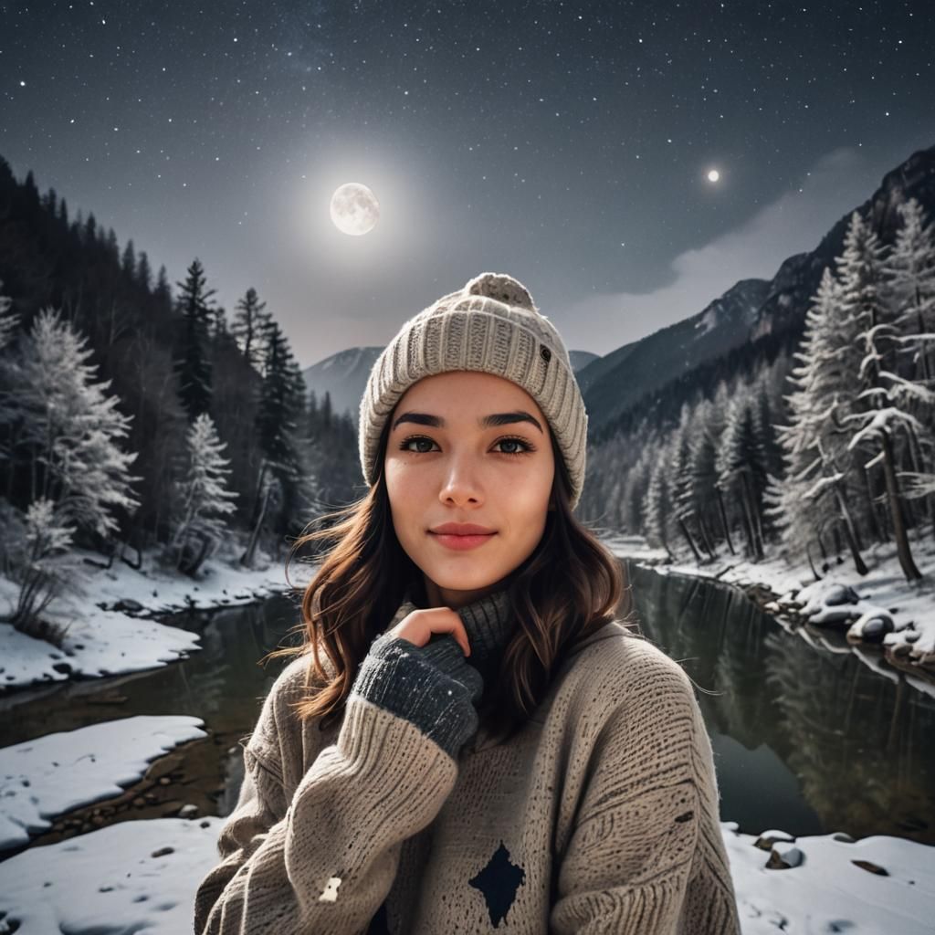 Selfie of a Happy Woman in Mountain Landscape