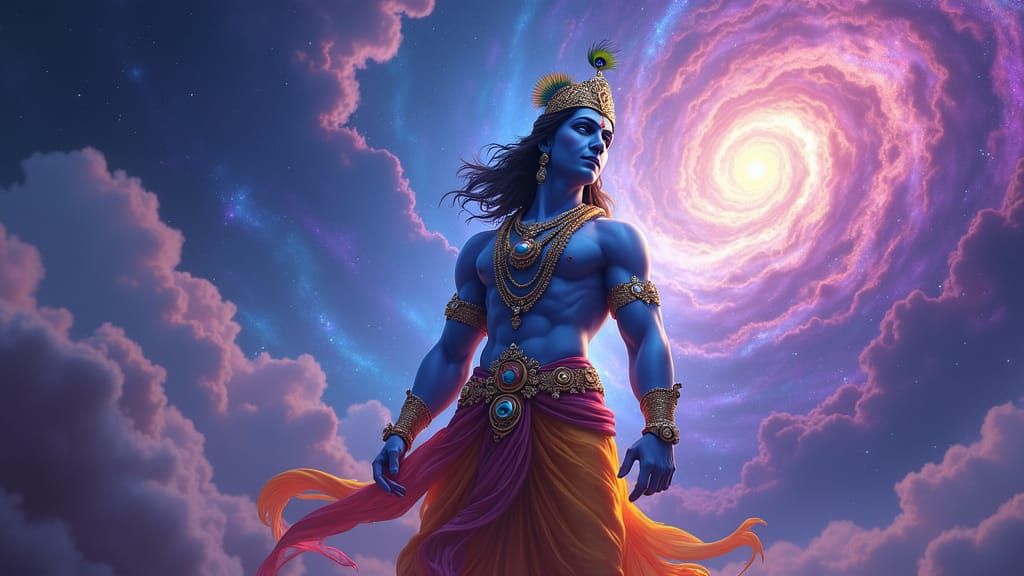 Lord Krishna Saving the Universe: Cartoon Art