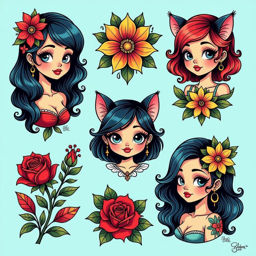 Humorous Tattoo Sheet in Playful Style