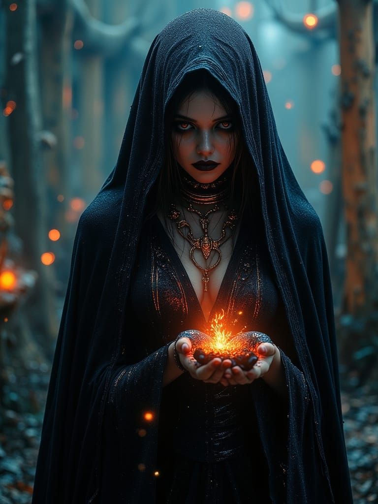 Gothic Halloween Woman in Eerie Forest