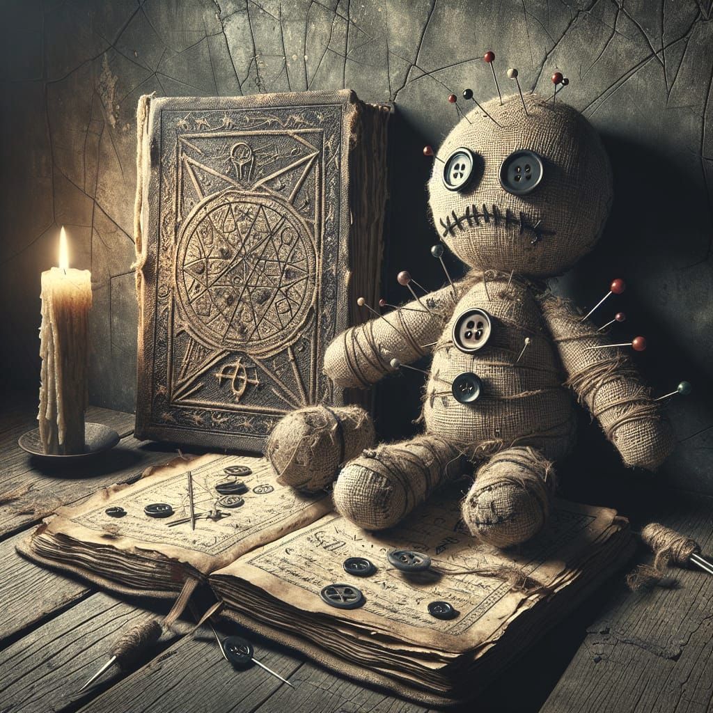 Creepy Voodoo Doll with Book of Shadows