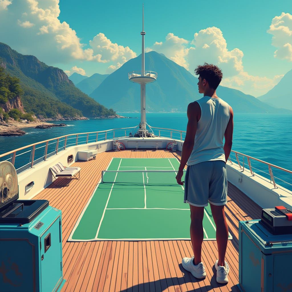 Tennis Court on Yacht: Futuristic Digital Art