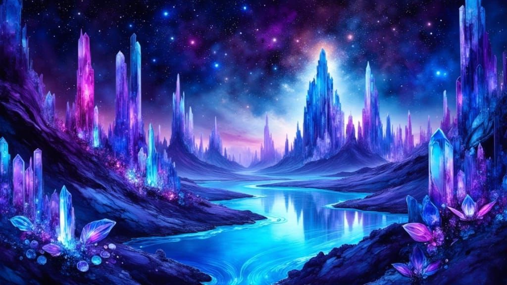 Surreal Geometric Landscape in Psychedelic Style